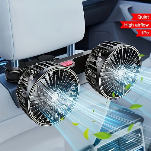 Dual Head Rear Car Fan with Super Powerful Cooling - Quiet Dual Head Fans, Ultra-Low Noise, Foldable Design, Long 70-inch USB Cord, for Cars, Home, Office, Travel - Vehicle Compatibility, Home Ventilation, Sleek Design, Efficient Airflow, Office Workers