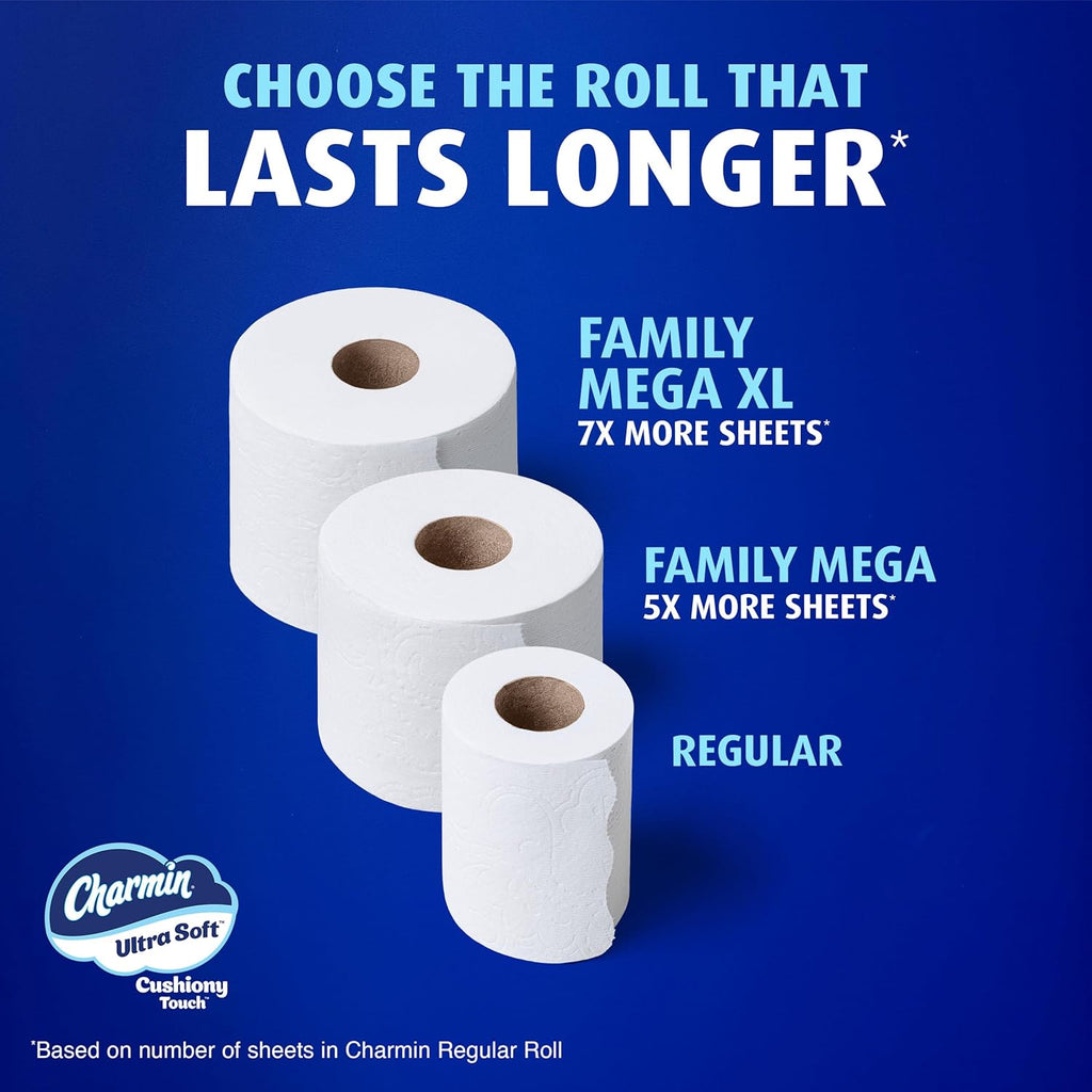 Charmin Ultra Soft Cushiony Touch Toilet Paper, 6 Family Mega XL Rolls = 42 Regular Rolls